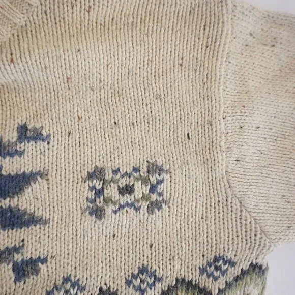 Vintage St Johns Bay Green Cream Fair Isle Snowflake Nordics Wool Knit Sweater L - Picture 9 of 10
